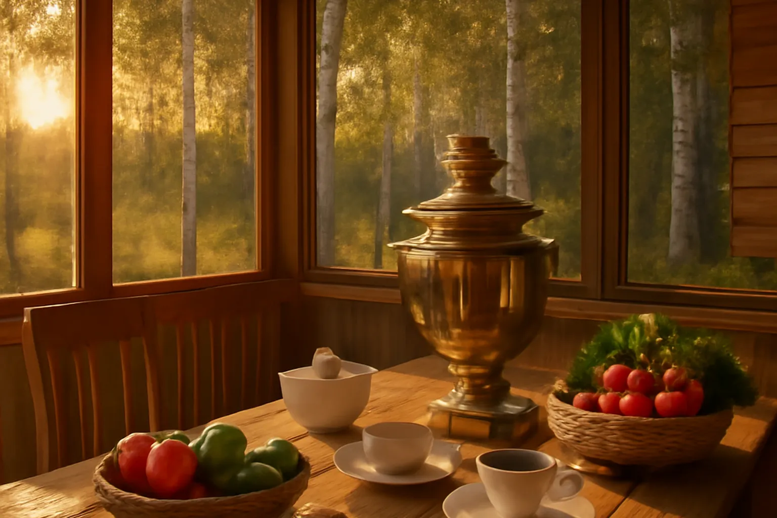 Potager de datcha russe avec rangées de pommes de terre, tomates et framboisiers en été