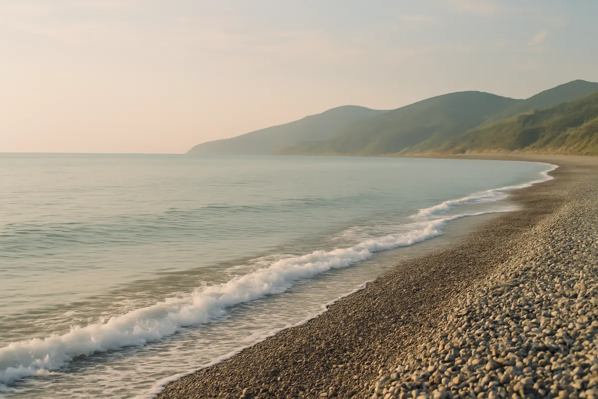 Plage de galets sur le littoral de la mer Noire en Russie
