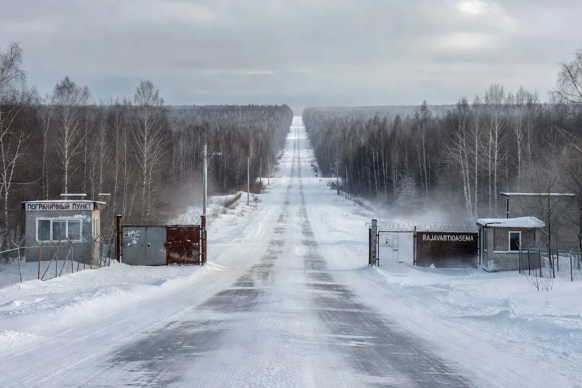 Frontière russo-finlandaise dans la forêt boréale, poste-frontière dans la neige, paysage arctique