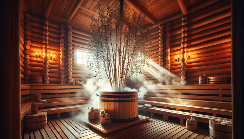 Intérieur d'un banya traditionnel russe